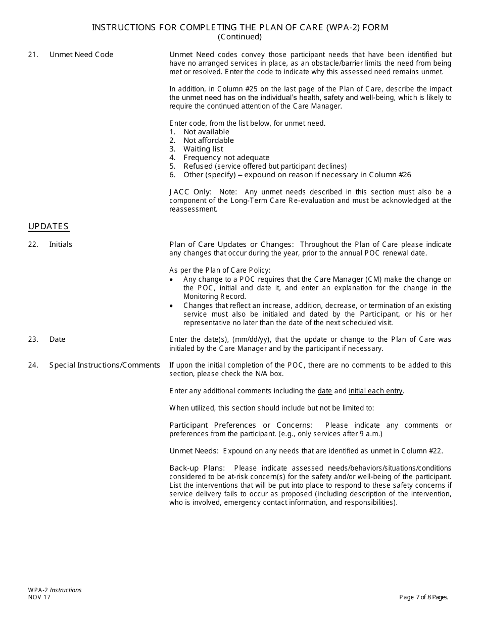 Instructions for Form WPA-2 Plan of Care - New Jersey, Page 7