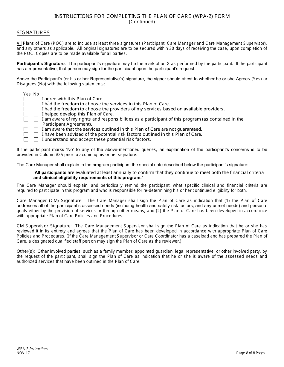 Instructions for Form WPA-2 Plan of Care - New Jersey, Page 8