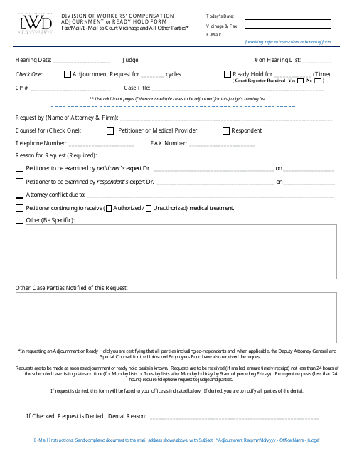 Adjournment or Ready Hold Form - New Jersey Download Pdf