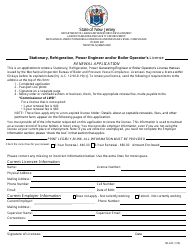 Form MI-228 Stationary, Refrigeration, Power Engineer and/or Boiler Operator&#039;s License Renewal Application - New Jersey