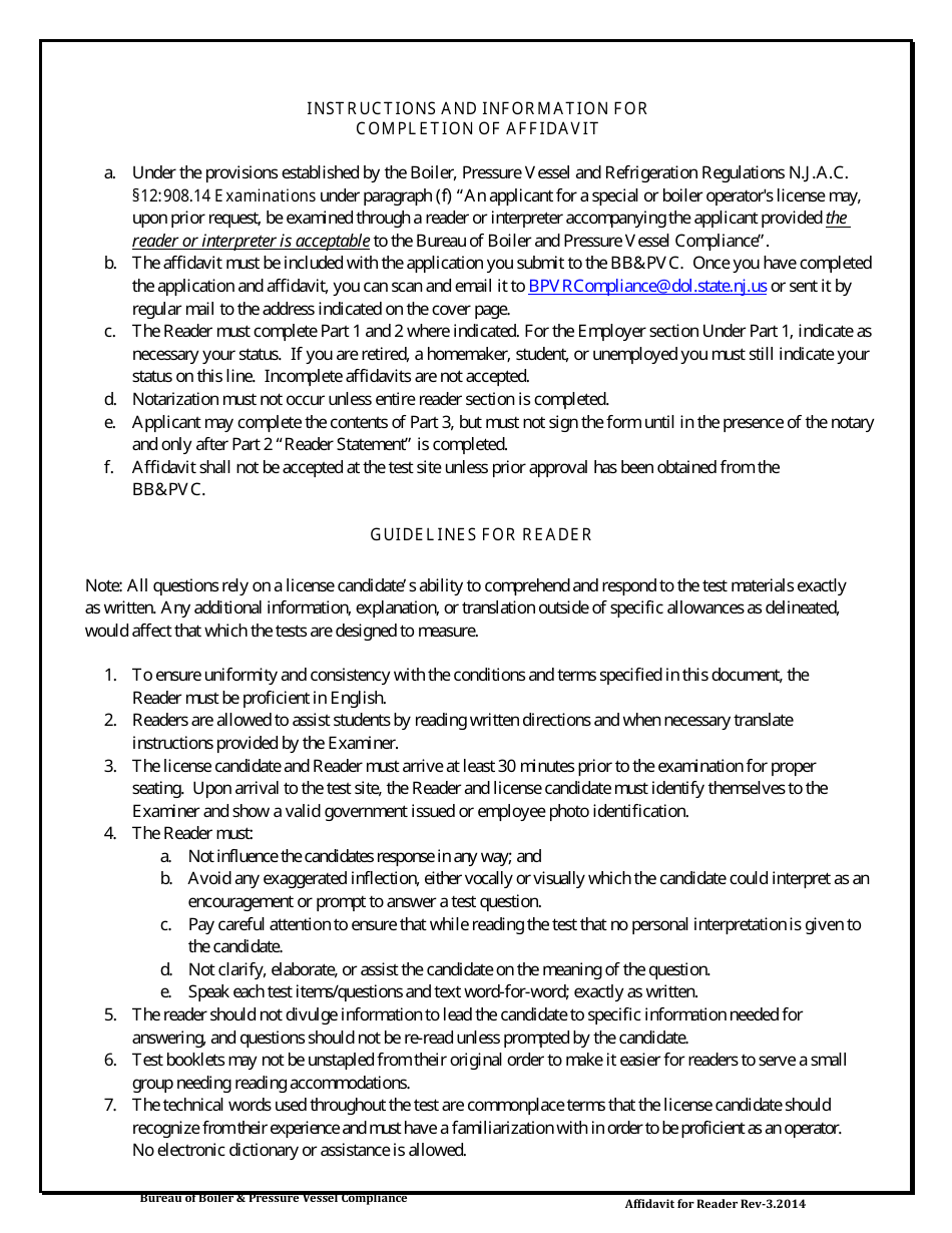 Affidavit of Record for Reader / Interpreter (Reader) Boiler Operator Examination - New Jersey, Page 2