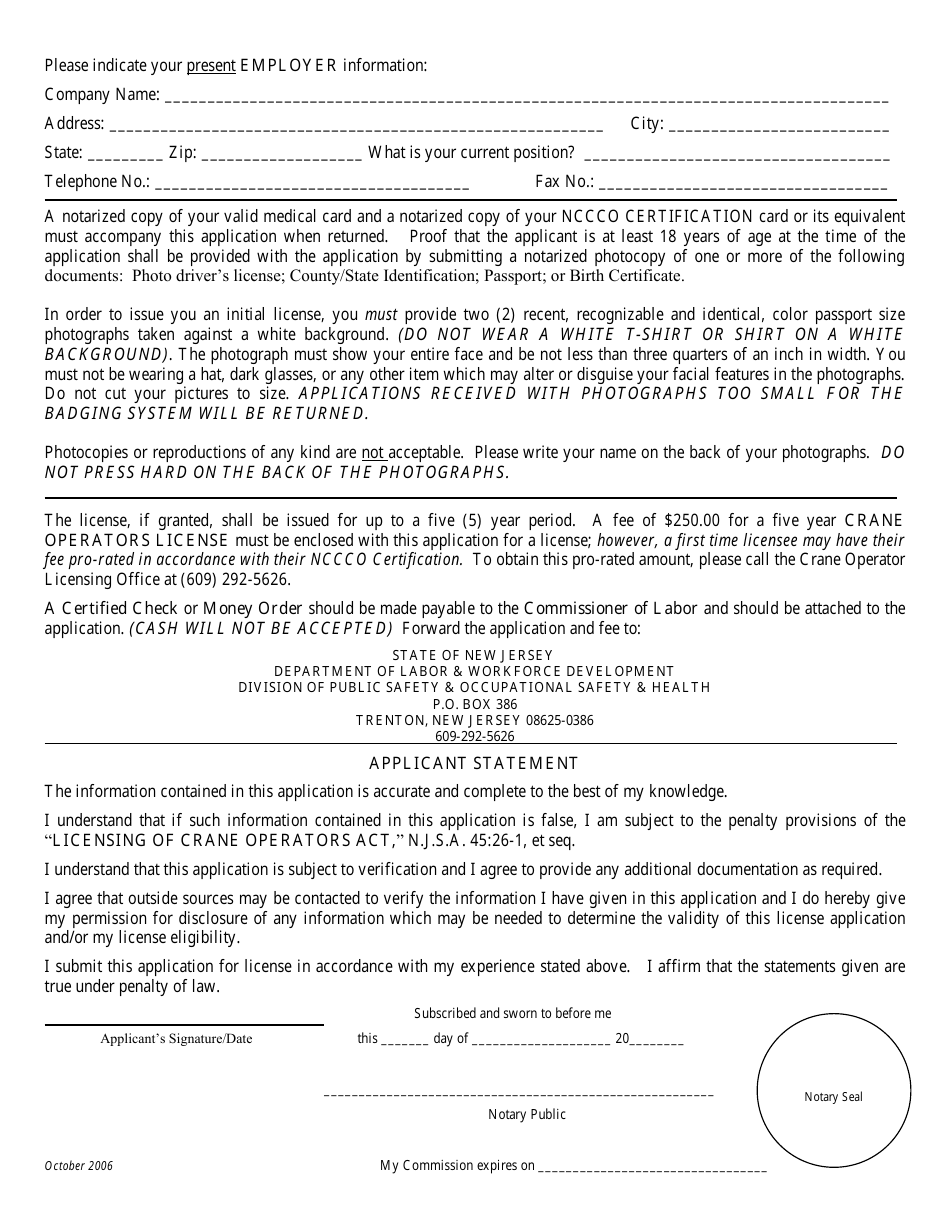 New Jersey Crane Operator License Download Printable PDF | Templateroller