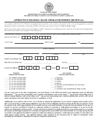Document preview: Apprentice/Trainee Crane Operator Permit (Renewal) - New Jersey