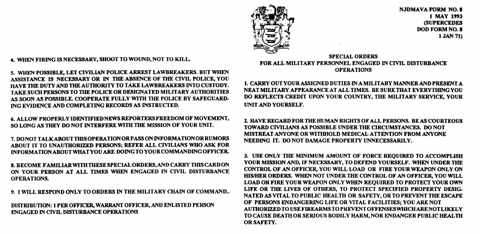 NJDMAVA Form 8 Special Orders for Civil Disturbance Operations - New Jersey, Page 1