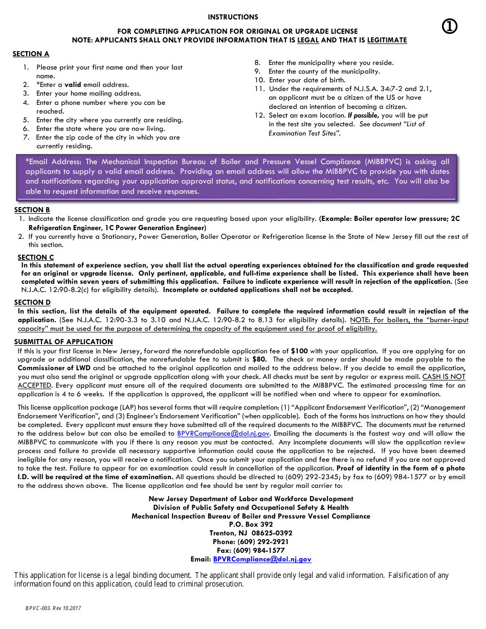 Form BPVC003 Fill Out, Sign Online and Download Printable PDF, New