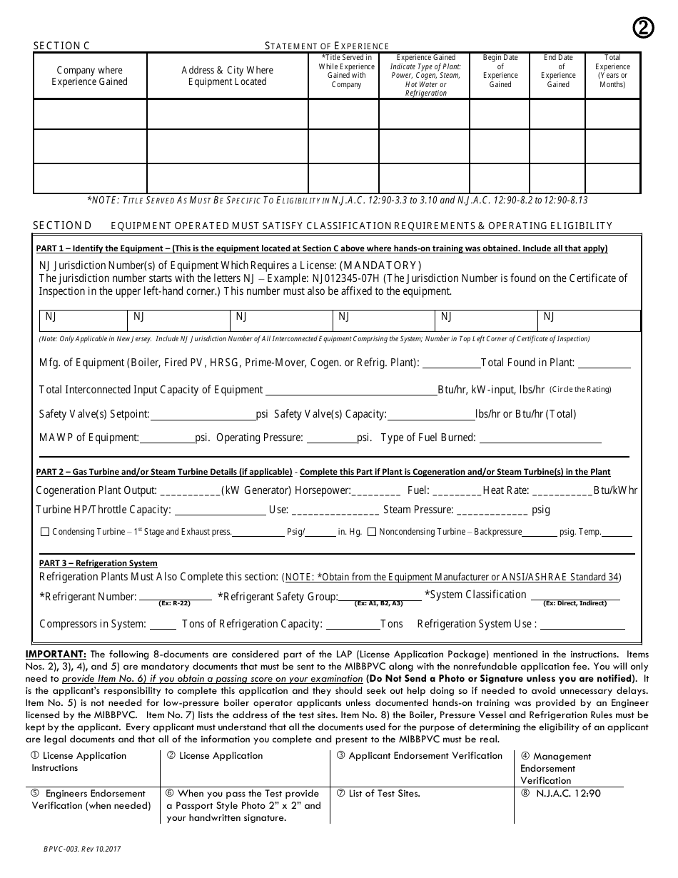 Form BPVC-003 Application for Stationary Power and Refrigeration Engineer, Boiler and Special Operator Licenses - New Jersey, Page 4