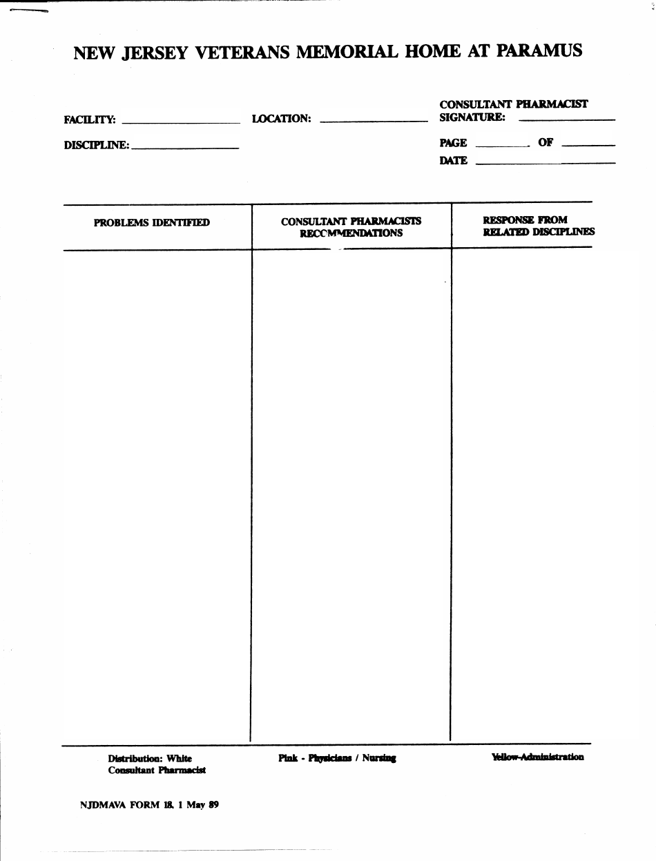 NJDMAVA Form 18 Consultant Pharmacist Form - New Jersey, Page 1