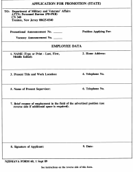 NJDMAVA Form 60 &quot;Application for State Promotion&quot; - New Jersey