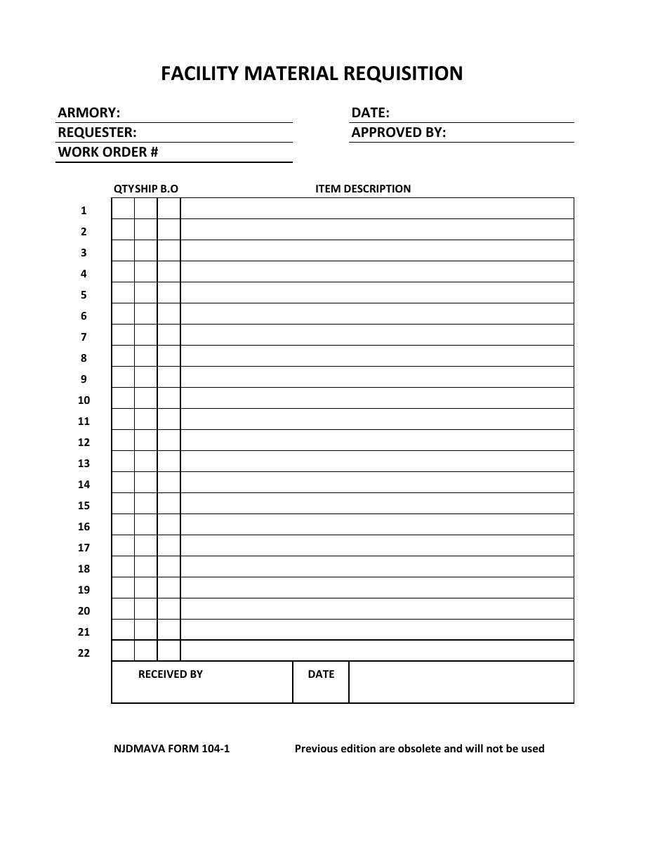NJDMAVA Form 104-1 Replacement Parts Request - New Jersey, Page 1