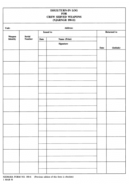 NJDMAVA Form 190-6  Printable Pdf