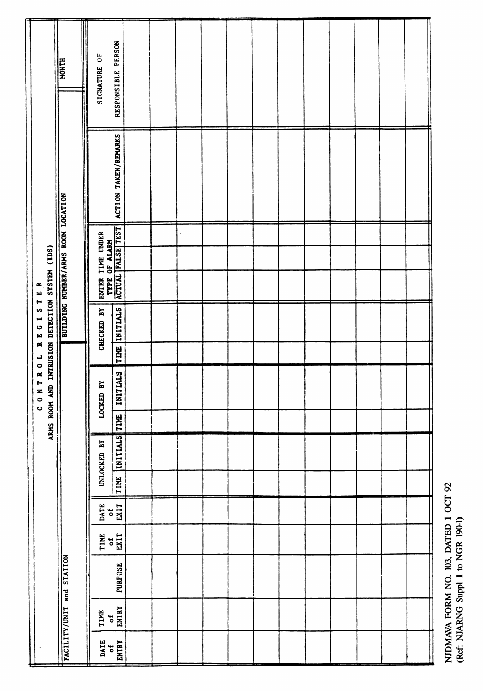 NJDMAVA Form 103 Control Register - New Jersey, Page 1