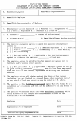 Document preview: NJDMAVA Form 230.05-1 Disciplinary Action Appeal Settlement Agreement - New Jersey