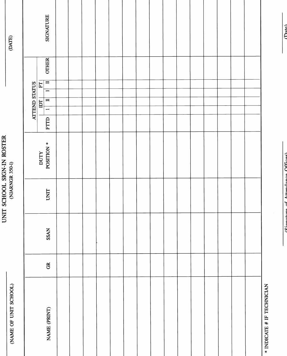 NJDMAVA Form 350-1 Unit School Sign-In Roster - New Jersey, Page 1