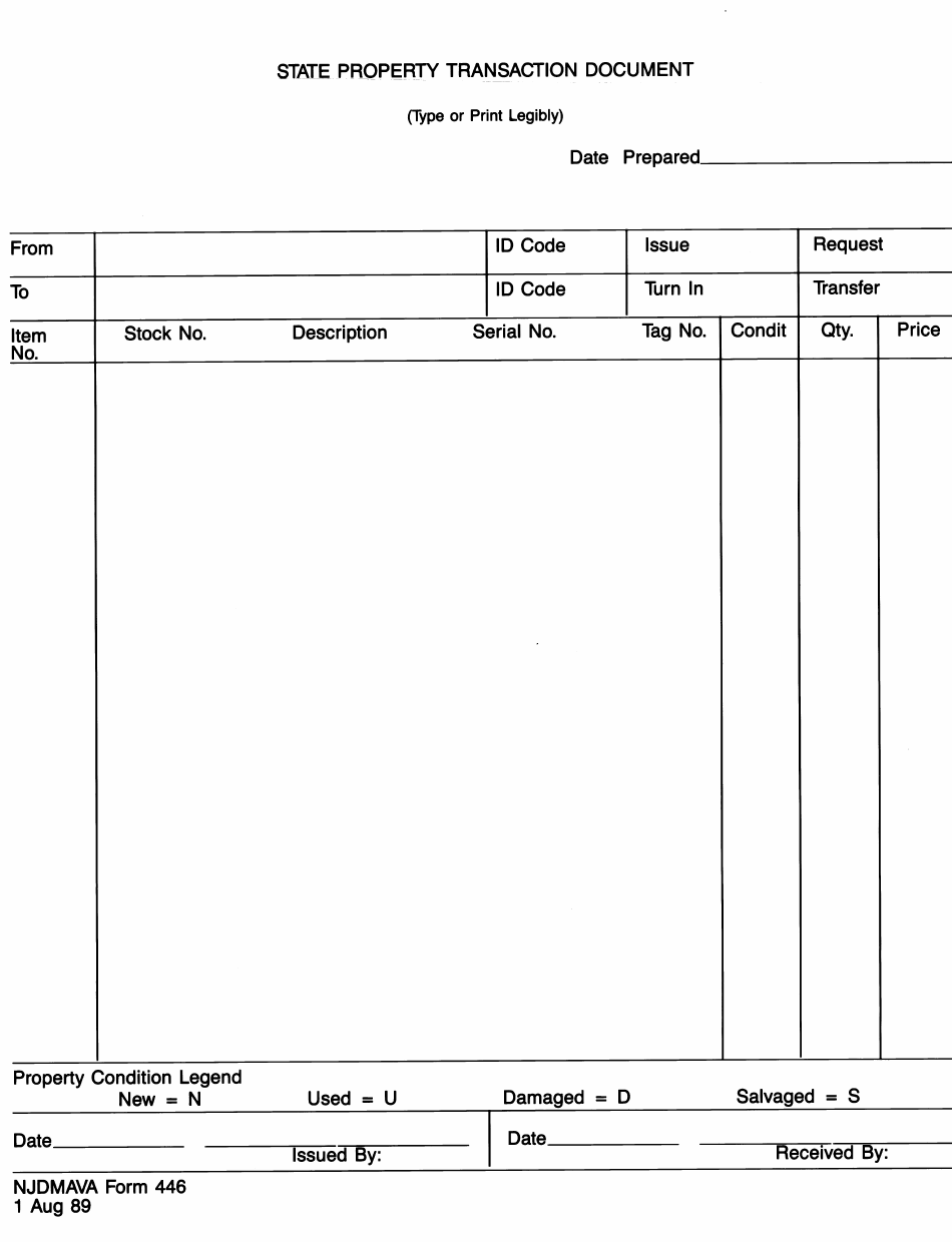 NJDMAVA Form 446 State Property Transaction Document - New Jersey, Page 1