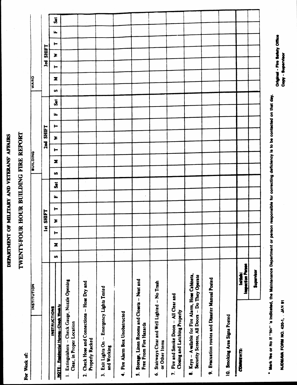 NJDMAVA Form 420-1 Building Fire Report - New Jersey, Page 1