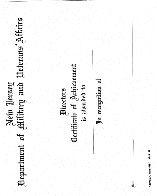 NJDMAVA Form 638-2 Director's Certificate of Achievement - New Jersey