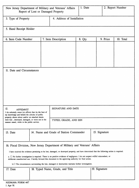 NJDMAVA Form 447  Printable Pdf