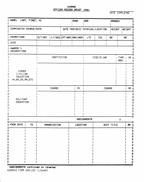 NJDMAVA Form 600-103  Printable Pdf
