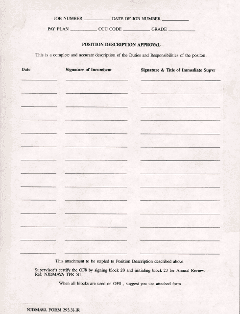 NJDMAVA Form 291.31.1R Position Description Approval - New Jersey