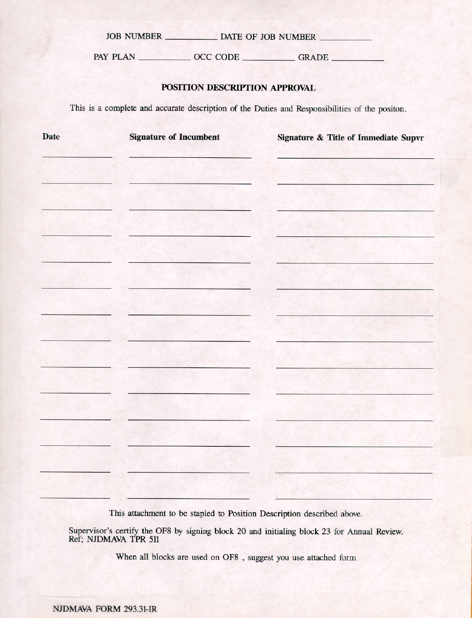 NJDMAVA Form 291.31.1R Position Description Approval - New Jersey, Page 1