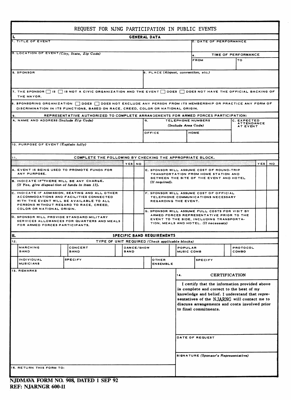 NJDMAVA Form 908 Request for Njng Public Event Participation - New Jersey, Page 1