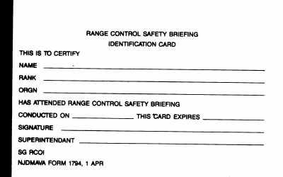 Document preview: NJDMAVA Form 1794 Range Control Safety Briefing Id Card - New Jersey