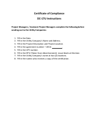 Form DC-17U Utility Certificate of Compliance Items Containing Steel &amp; Iron - New Jersey