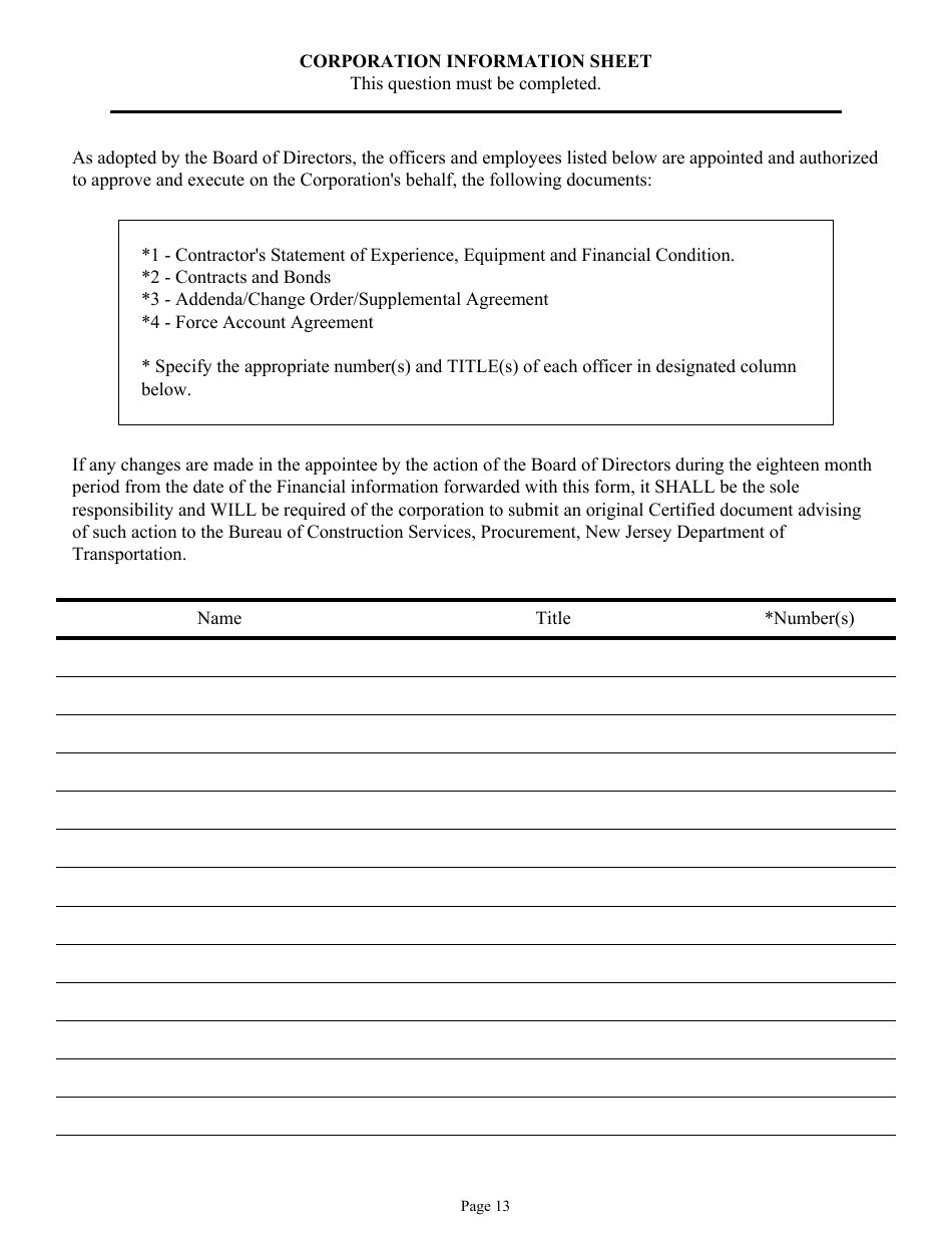 Form DC74A Contractors Financial and Equipment Statement Experience Questionnaire and Past Performance Record - New Jersey, Page 13