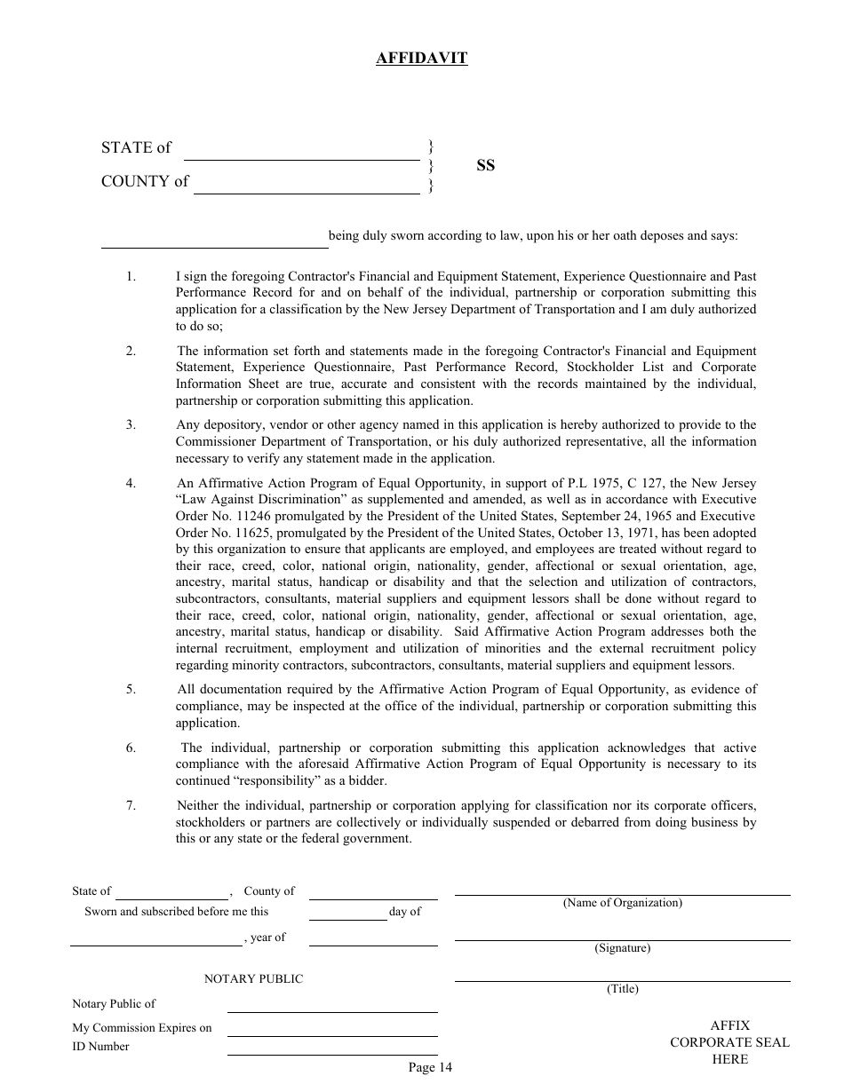 Form DC74A Contractors Financial and Equipment Statement Experience Questionnaire and Past Performance Record - New Jersey, Page 14