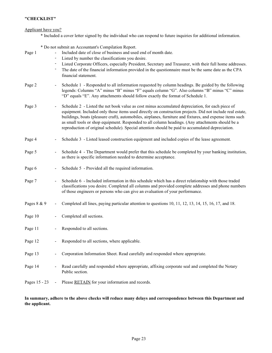Form DC74A Contractors Financial and Equipment Statement Experience Questionnaire and Past Performance Record - New Jersey, Page 23