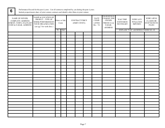 Form DC74A Contractor&#039;s Financial and Equipment Statement Experience Questionnaire and Past Performance Record - New Jersey, Page 7