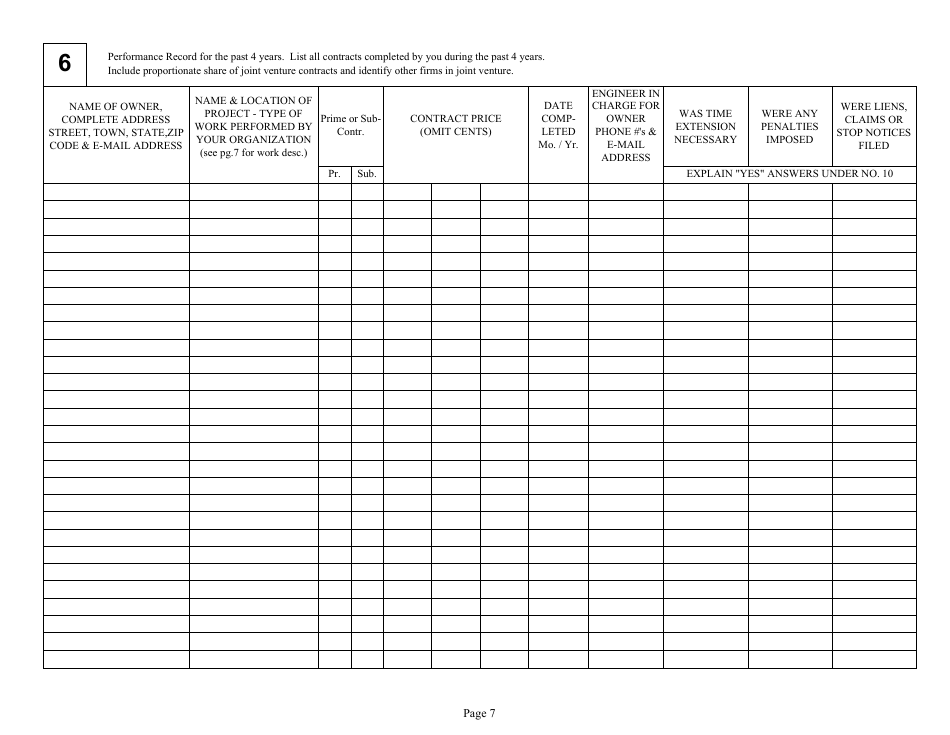 Form DC74A Contractors Financial and Equipment Statement Experience Questionnaire and Past Performance Record - New Jersey, Page 7
