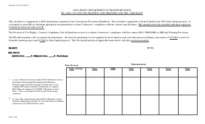 Form DC-130 Re&#039;s EEO, on-The-Job Training and Dbe/Esbe and Sbe Checklist - New Jersey