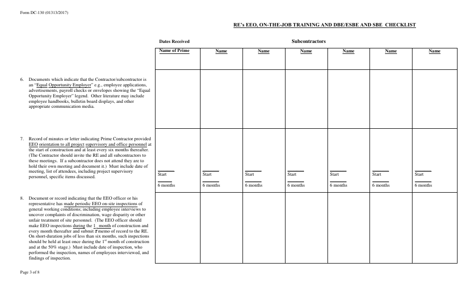 Form DC-130 Res EEO, on-The-Job Training and Dbe / Esbe and Sbe Checklist - New Jersey, Page 3