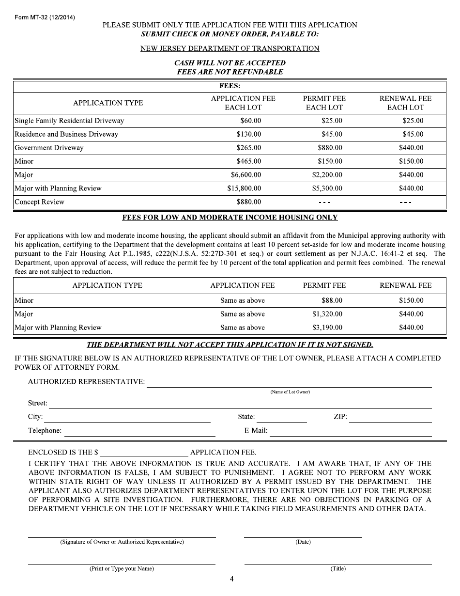 Form MT-32 Driveway Access Permit Application - New Jersey, Page 4