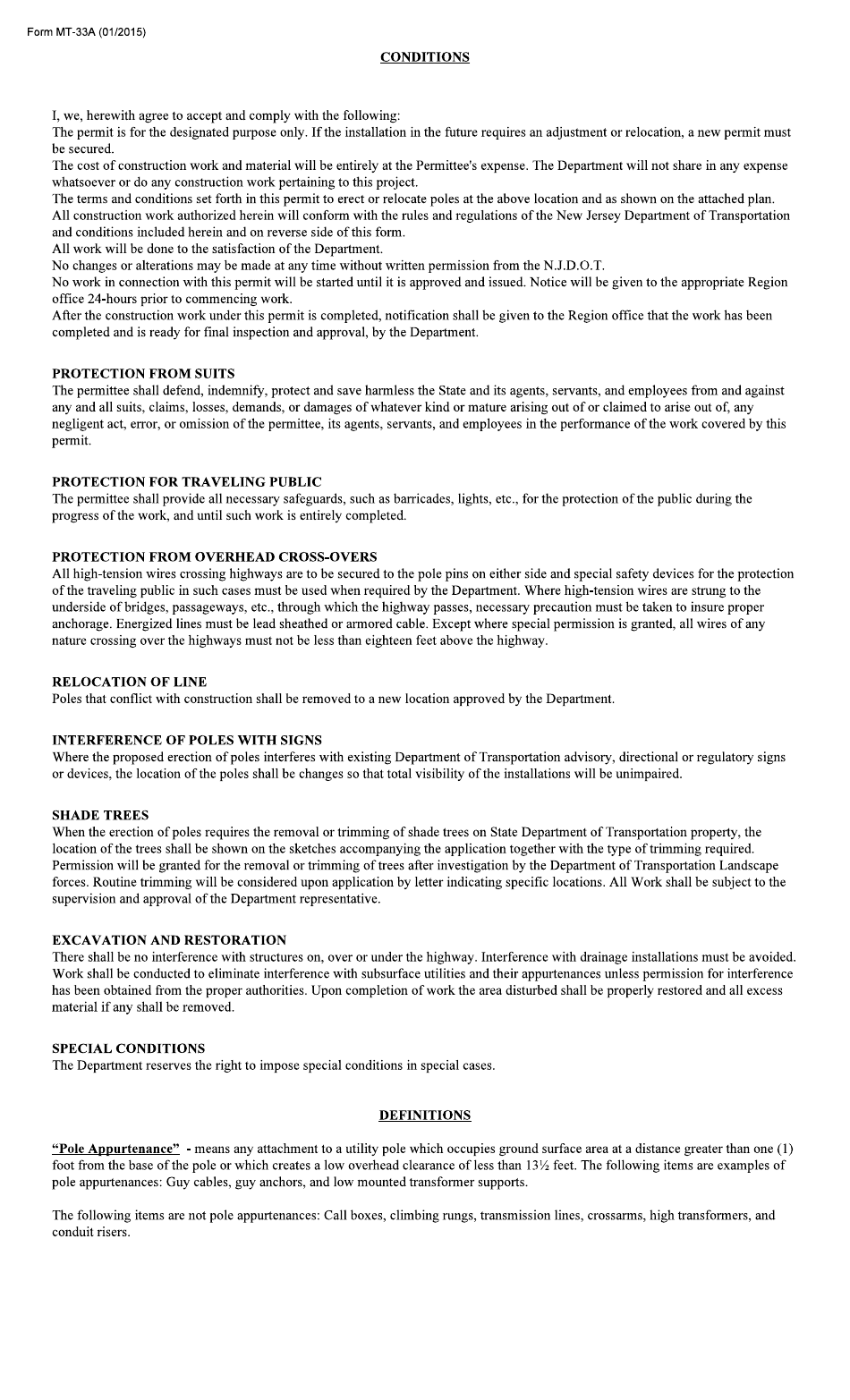 Form MT-33A Application for Erection of Pole - New Jersey, Page 2