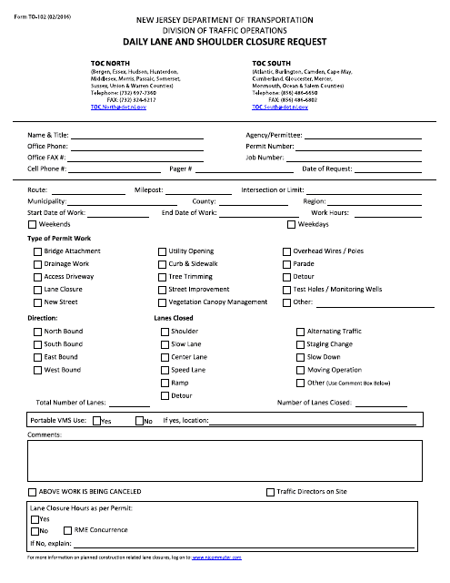 Form TO-102  Printable Pdf