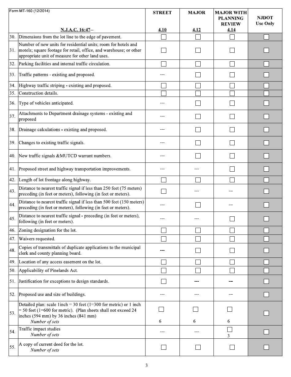 Form MT-160 Street Intersection Application - New Jersey, Page 3