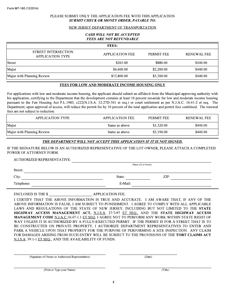 Form MT-160 Street Intersection Application - New Jersey, Page 4