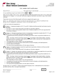 Form CDSC-1 &quot;Cdl Holder Self-certification&quot; - New Jersey