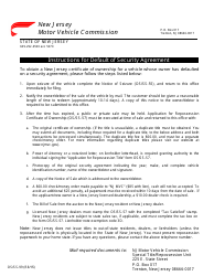 Document preview: Instructions for Default of Security Agreement - New Jersey