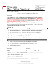Document preview: License Plate and Duplicate Registration Order Form - New Jersey