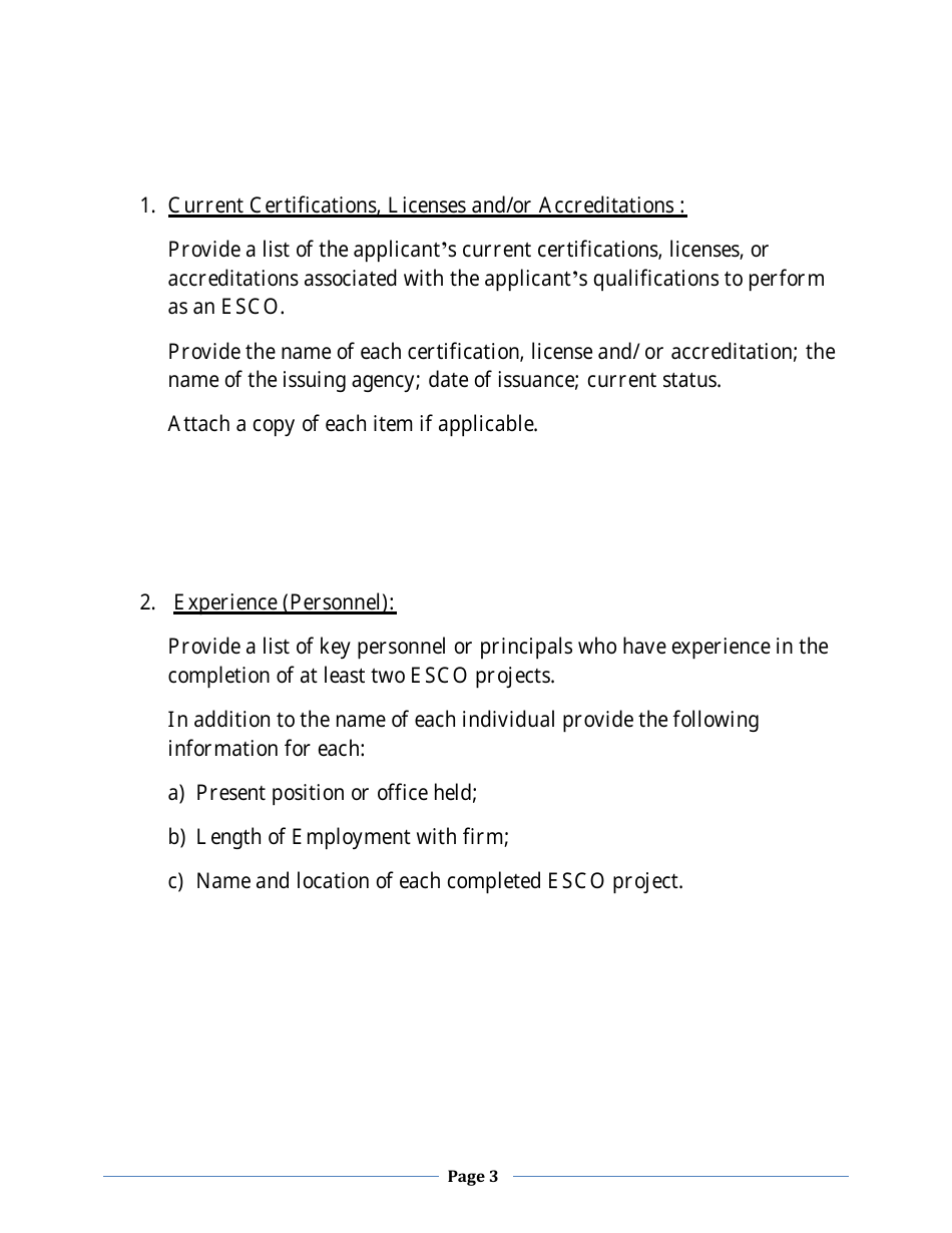 Application for Classification / Energy Services Company (Esco) - New Jersey, Page 3