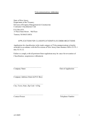 Document preview: Application for Classification/Telecommunications - New Jersey