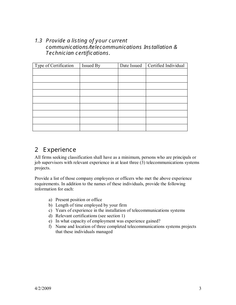 Application for Classification / Telecommunications - New Jersey, Page 3