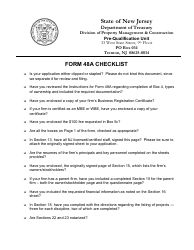 Document preview: Form 48A Professional Services Prequalification Application Checklist - New Jersey