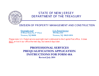 Instructions for Form 48A Professional Services Prequalification Application - New Jersey