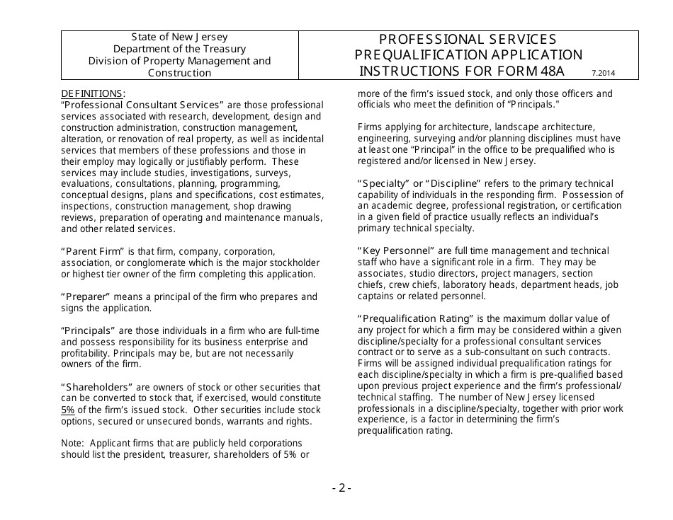 Instructions for Form 48A Professional Services Prequalification Application - New Jersey, Page 3