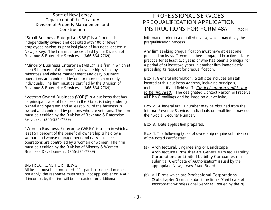 Instructions for Form 48A Professional Services Prequalification Application - New Jersey, Page 4