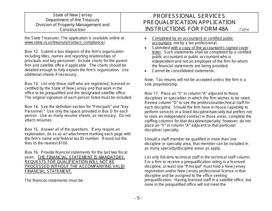Instructions for Form 48A Professional Services Prequalification Application - New Jersey, Page 6
